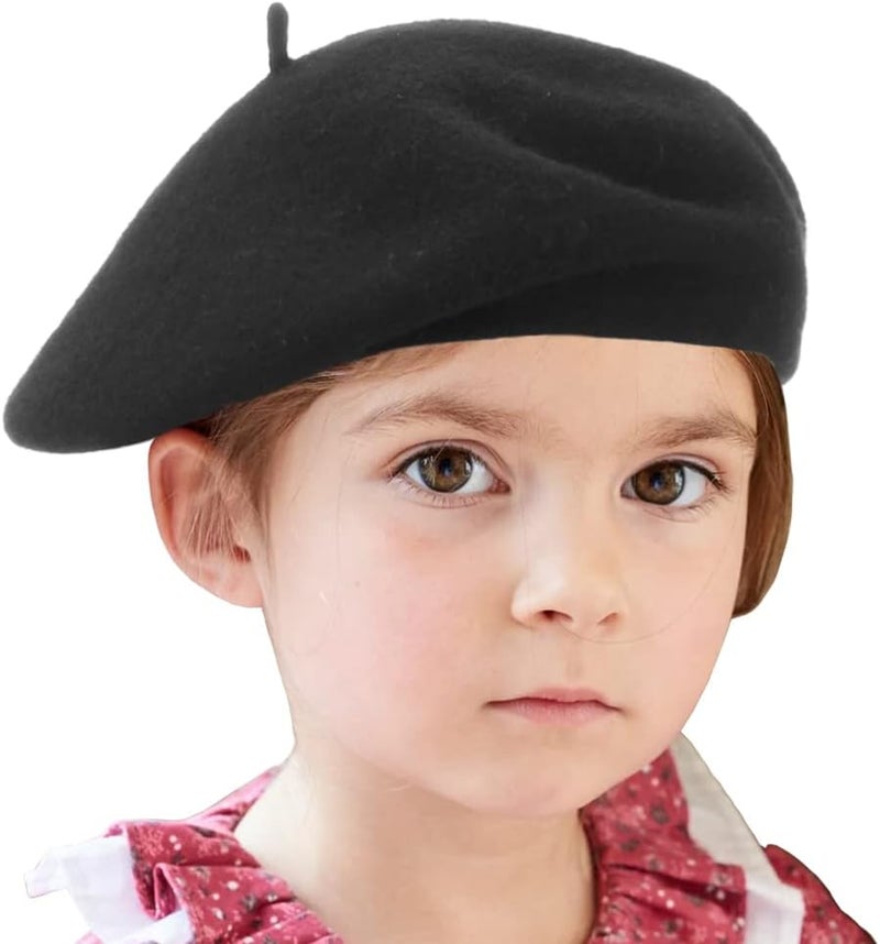 Wheebo Berets for Kids Wool French Beret Hats Artist Painter Hats for Little Girls Boys Solid Color Style - Image 1